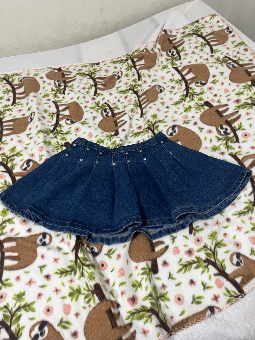 Studded Dark Blue Denim Pleated Skater Skort